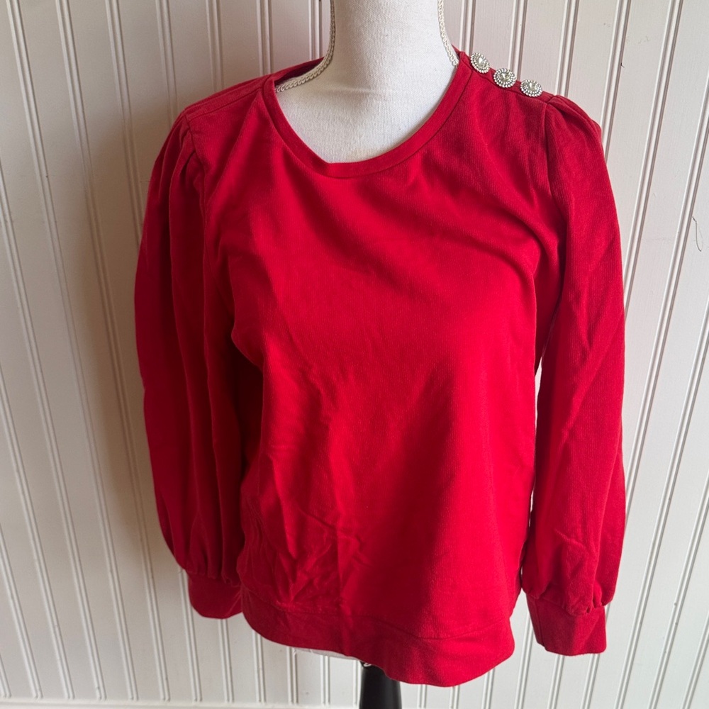 Jcrew Red Long Sleeve Top with Button Detail